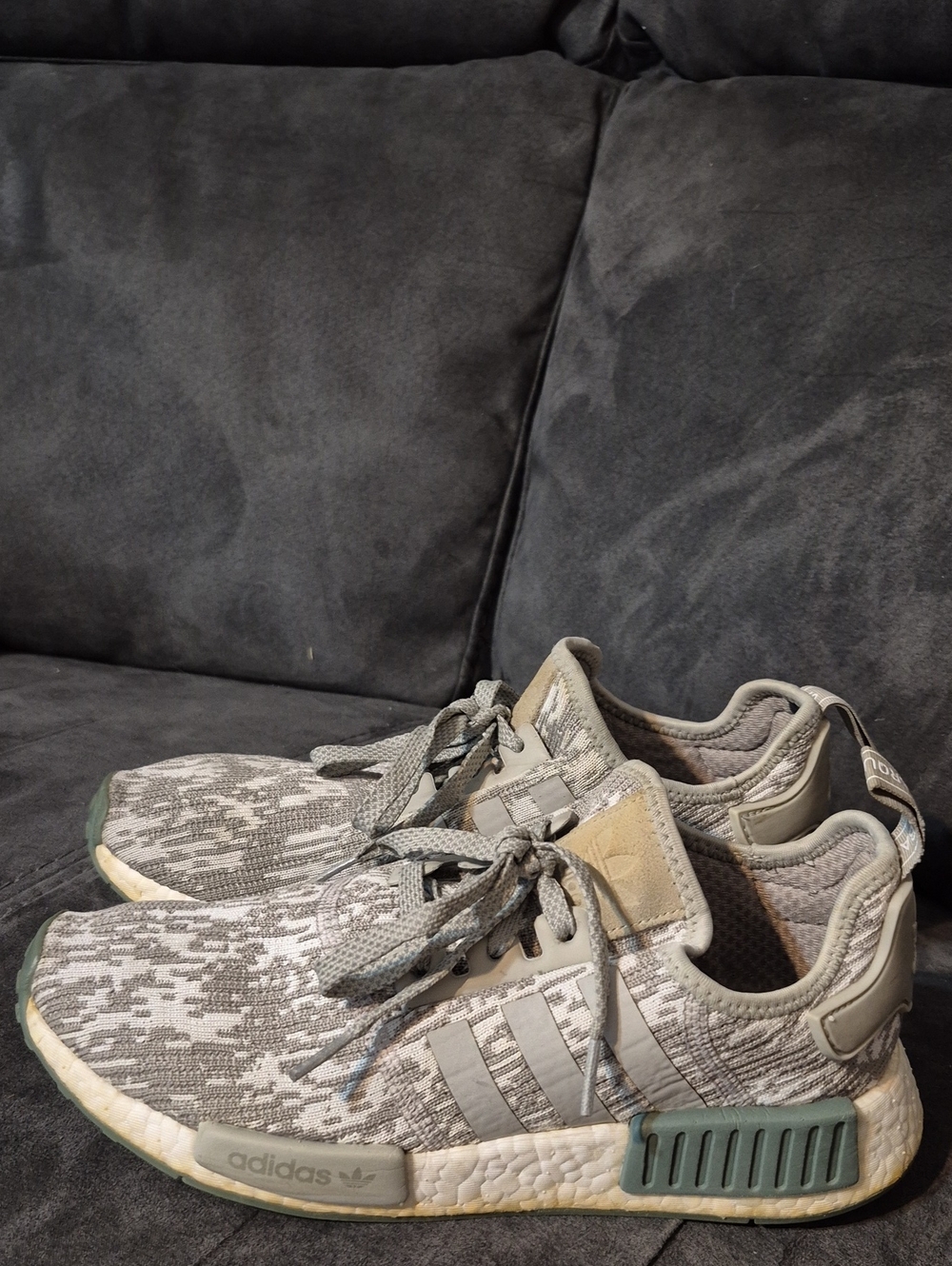 adidas Men’s Gray Knit NMD Sneakers with Green Accents